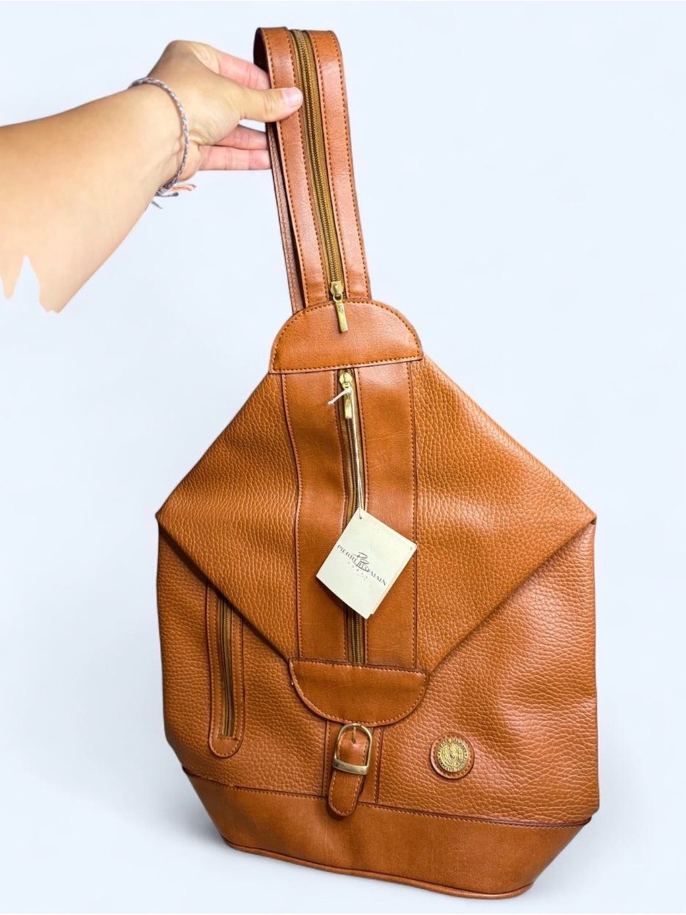 Vintage Pierre Balmain Brown Leather Sling Backpack - Picture 8 of 8